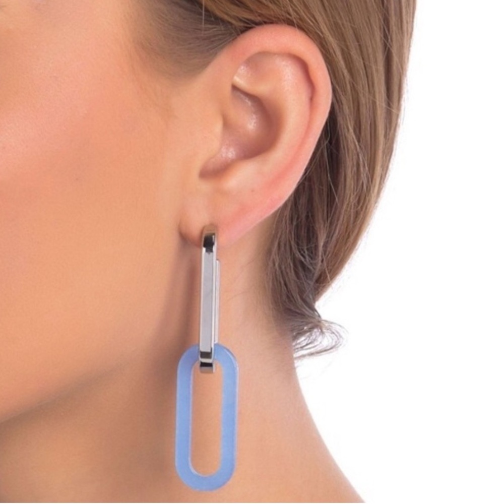 Burberry Blue lucite silver metal rhodium plated convertible geometric earrings - Picture 1 of 6